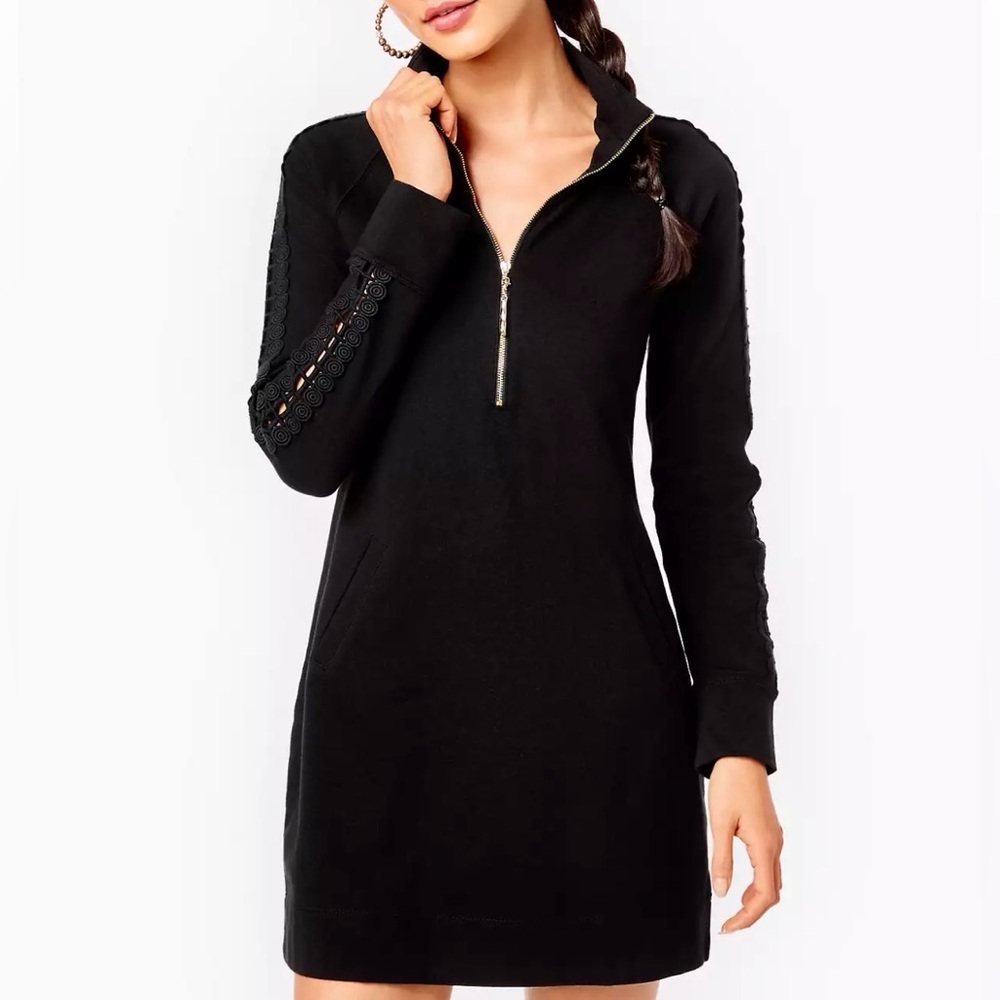 Lilly Pulitzer Skipper Popover Mini Dress In Black Lace Sleeves small